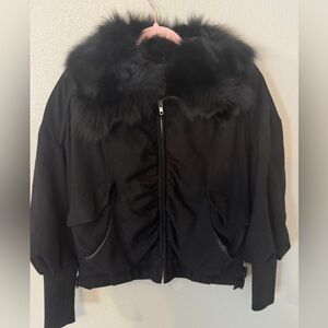 Faux fur wool black bomber jacket size small pockets elevated cool girl classic